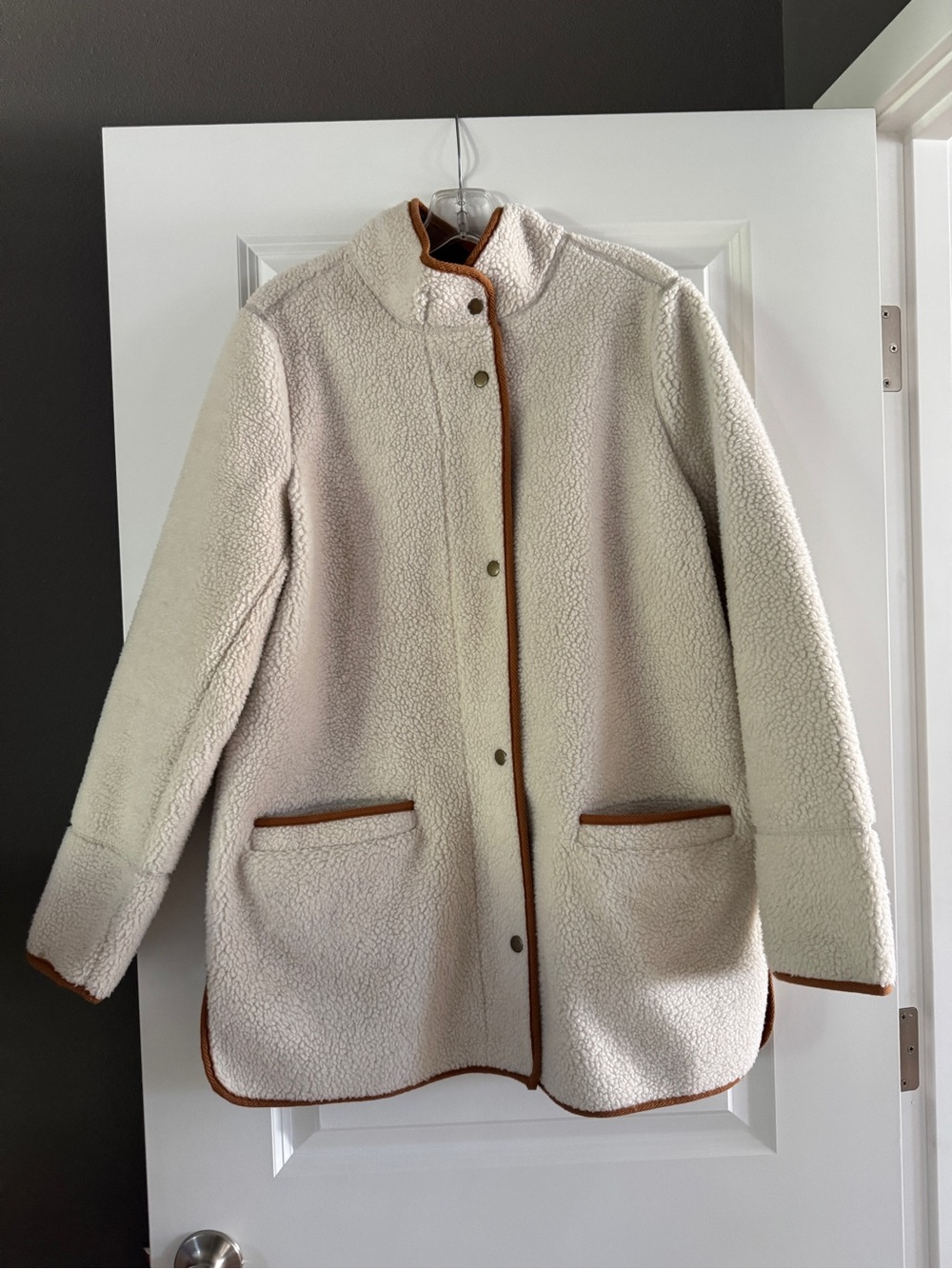 Old Navy Cream Sherpa Coat with Tan Suede Trim and Interior - Women's Jacket